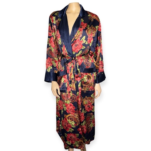 Vintage Victoria Secret women’s long Floral Satin Robe  size P/S - Picture 1 of 11